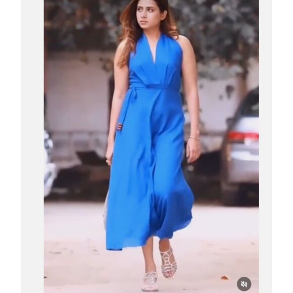 ZARA WOMAN LINEN BLEND HALTER DRESS INK BLUE XS S M L | 4786/293 NWT - Picture 8 of 15